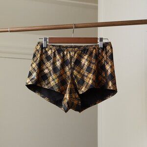 Plaid Derby Skinz Athletic Short | Black + Gold NWOT